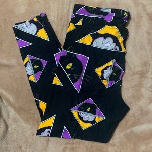 LuLaRoe Women's Leggings with Black, Purple, and Yellow Cat Design